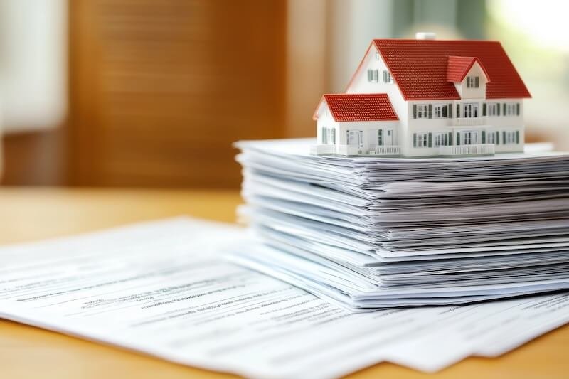 Closing documents and title paperwork for a home purchase