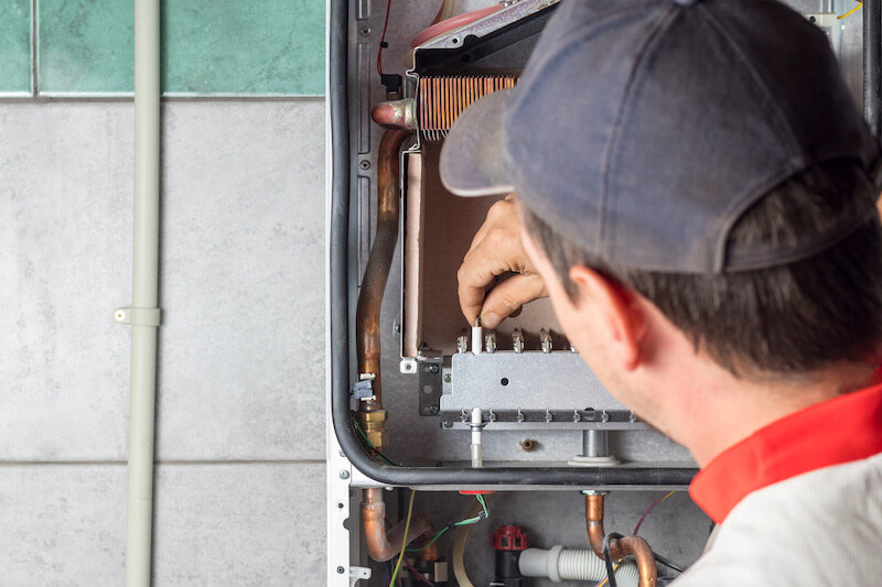 Technician servicing a furnace